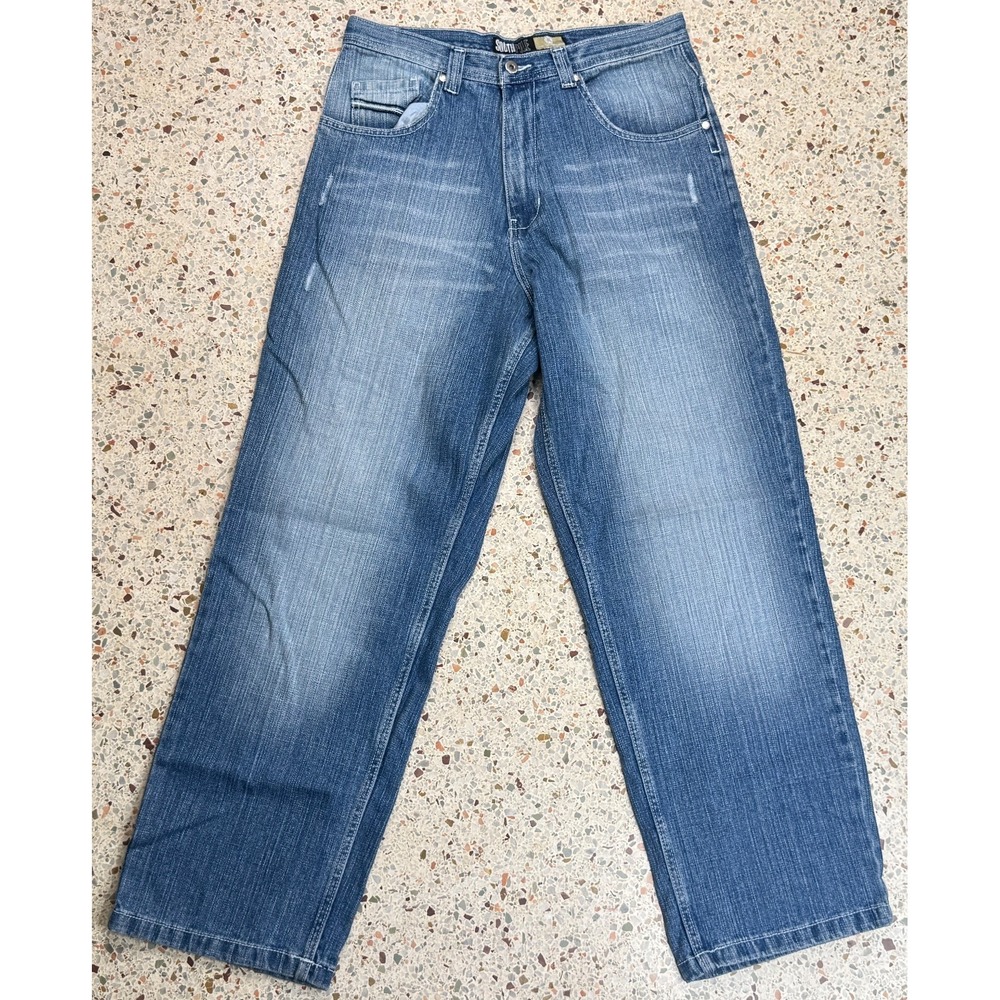 Southpole Men's Vintage Embroidered 5 Pocket Wide Leg Denim Jeans Size‎ 32